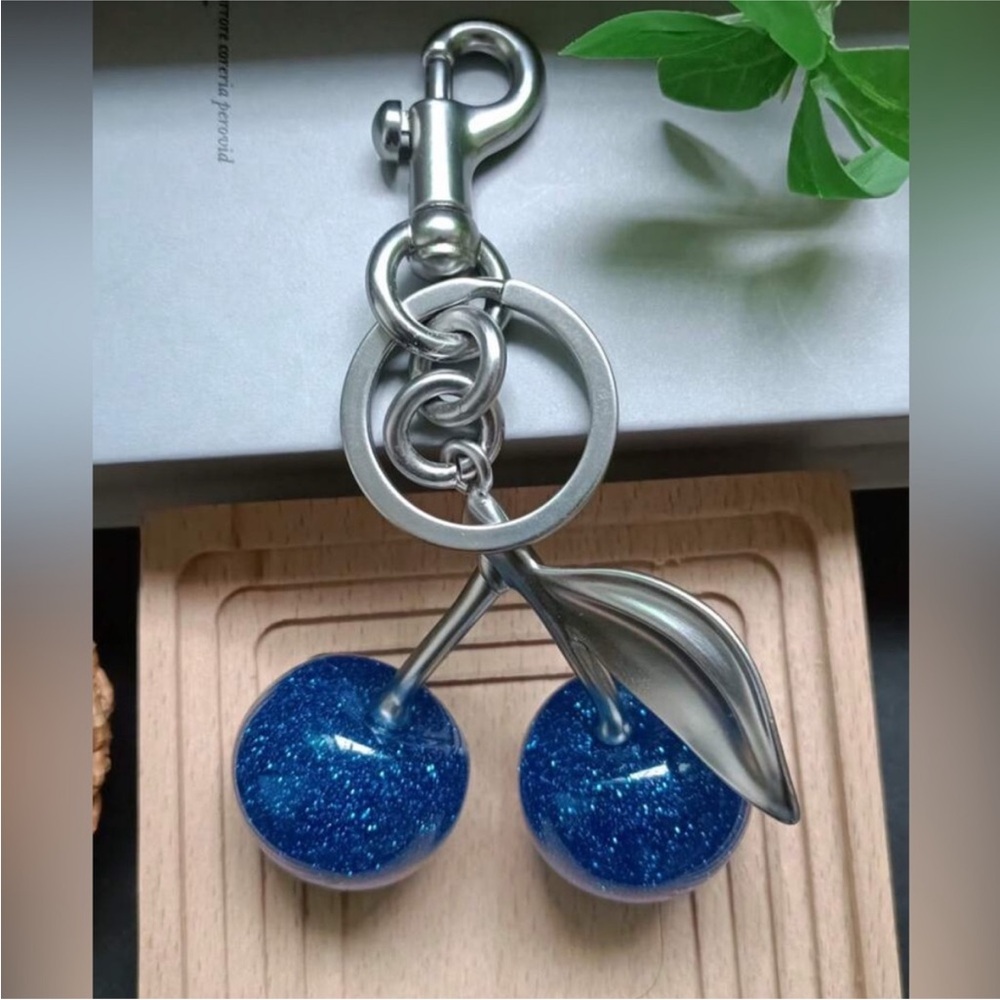 Blue Cherry Silver Keychain - Picture 4 of 6
